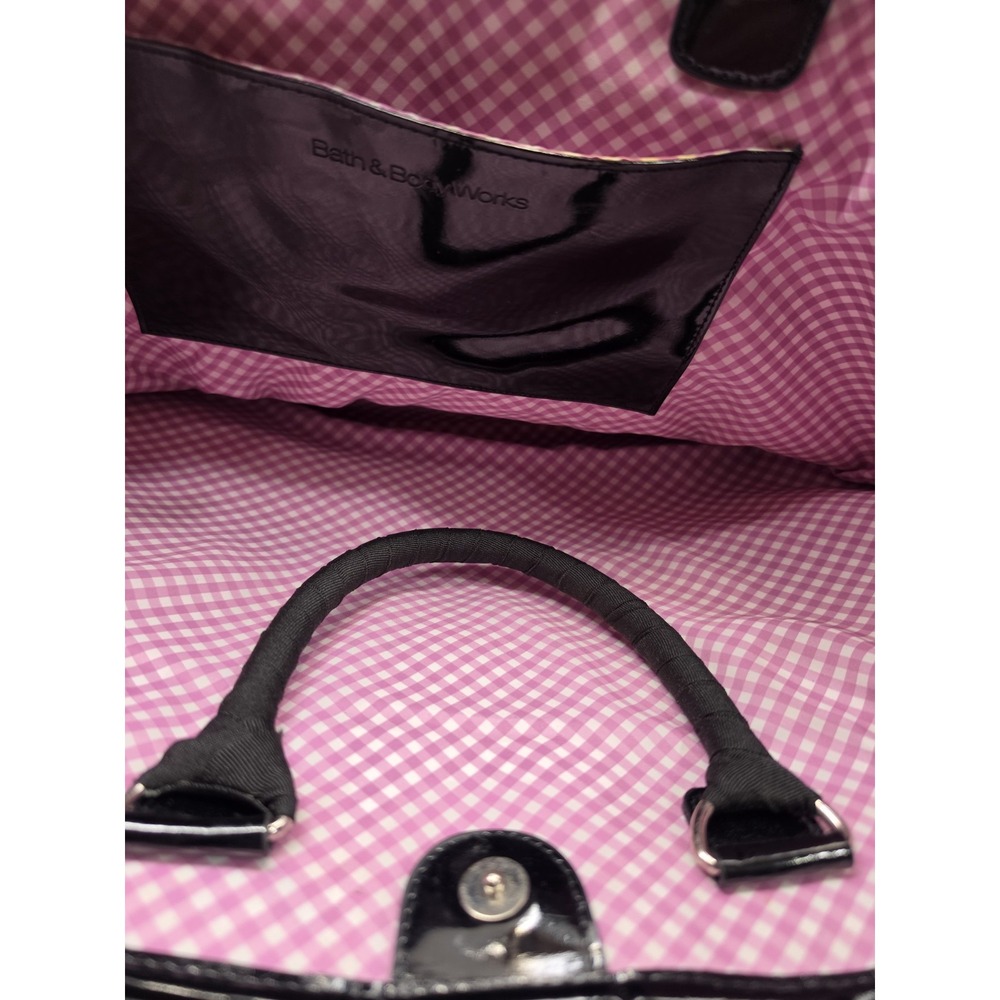 Bath & Body Works Straw Tote Bag Pink Gingham Black Bow Shoulder Strap Large - Picture 16 of 16